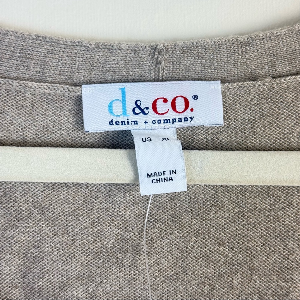 D & Co Women Cardigan Sweater VNeck Biege sz XL Stretch Ribbed Boho Indie Button - Picture 4 of 10